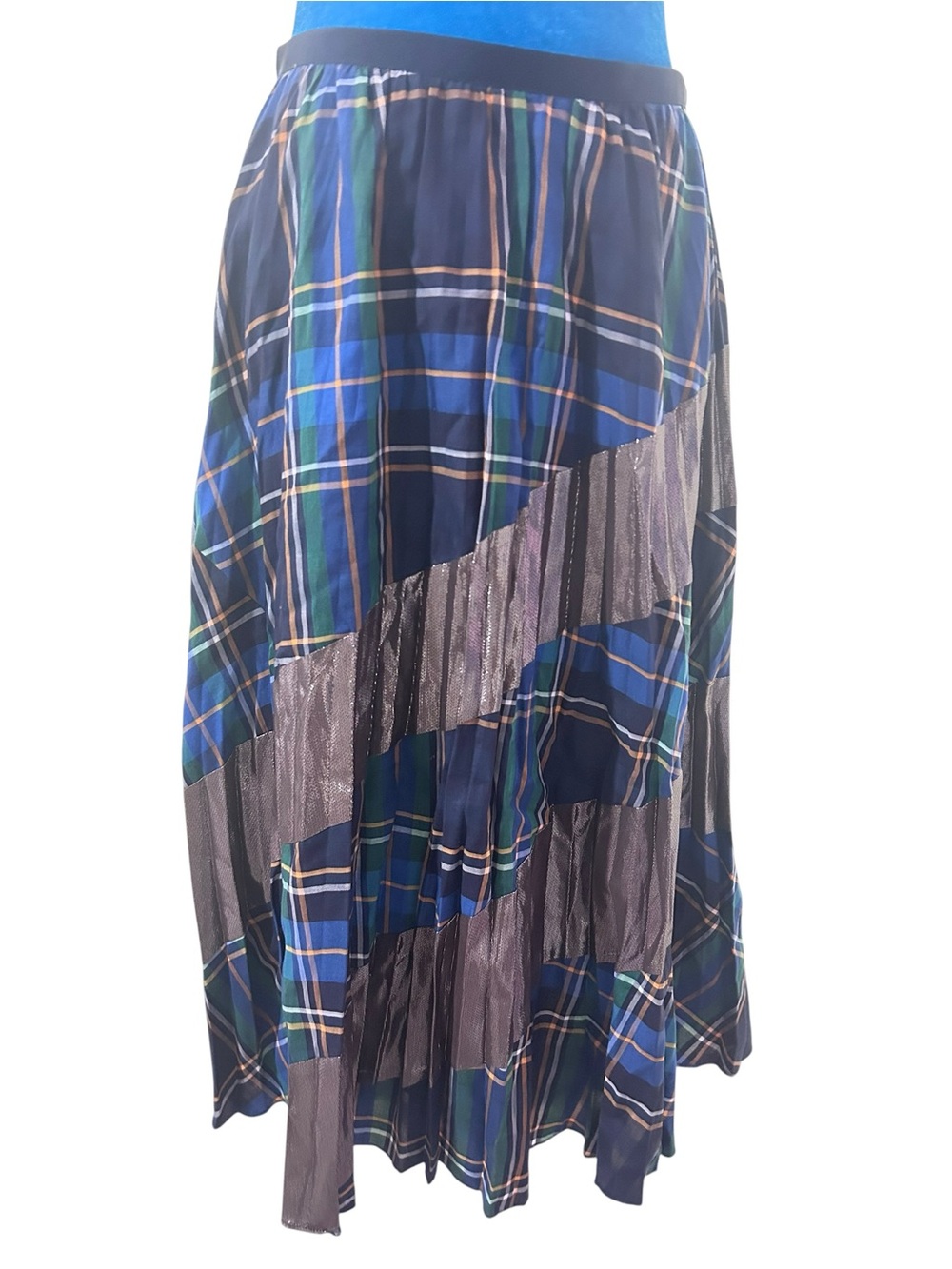 ✨ Tanya Taylor Plaid Metallic Pleated Midi Skirt Sz 6 - Picture 3 of 6